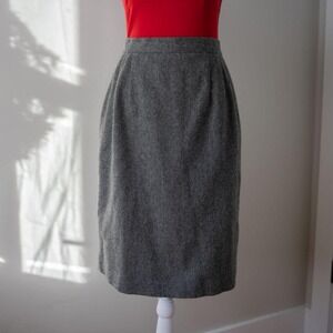 Vintage Gray Wool Women's Classic Preppy Business Office Pencil Midi Skirt
